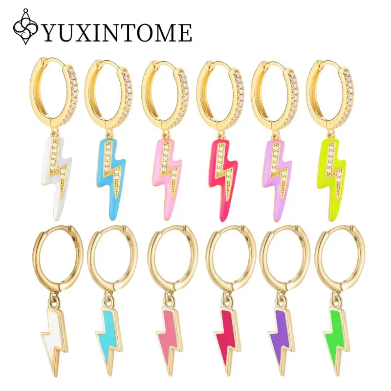 

925 Sterling Silver Ear Needle Lightning/Little Pepper/Cross Pendant Enamel Zircon Earrings for women Fashion Wedding Jewelry