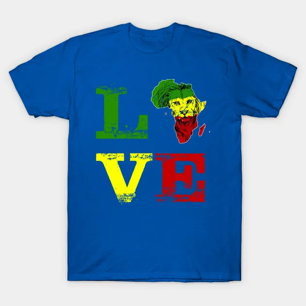 Africa Map Lion Love font Printed Reggae Rasta T Shirt. Short Sleeve 100% Cotton Casual T-shirts Loose Top Size S-3XL