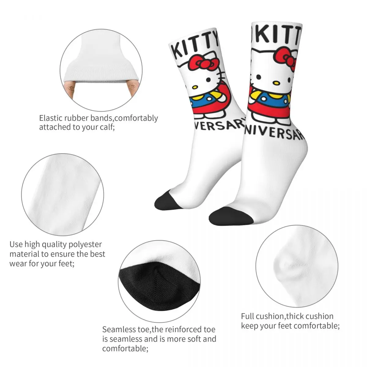 Hello Kitty 50th Accessories Crew Socks Breathable Cute Kawaii Skateboard Middle Tube Socks Soft for Present