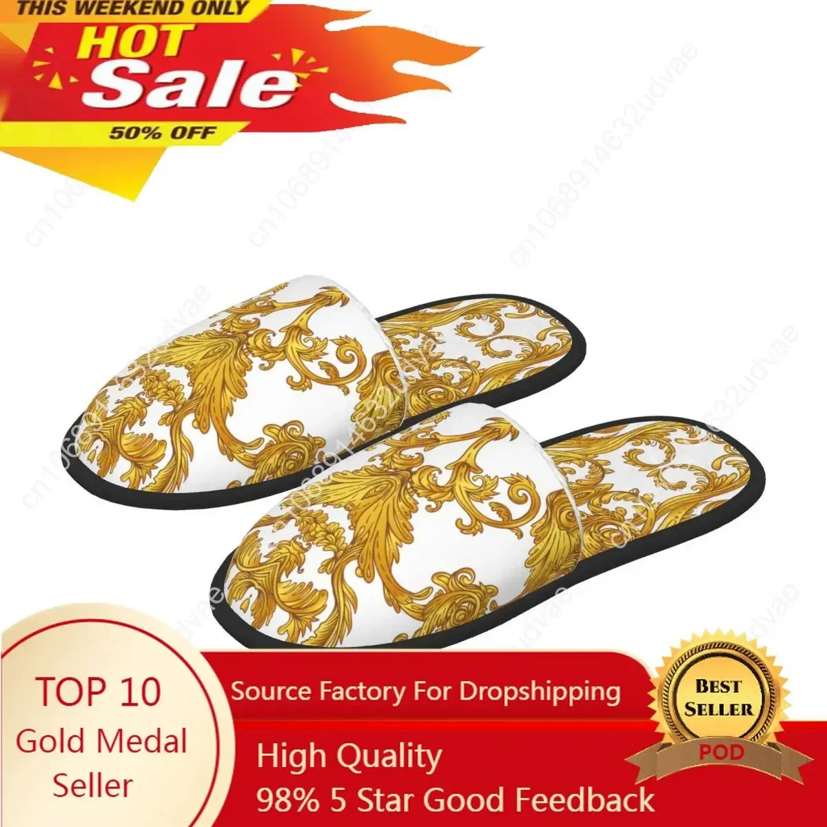 

Home Slippers Winter Warm Men Women Plush Indoor Slippers Golden Baroque Warm Soft Shoes Home Footwear Autumn Winter 2023