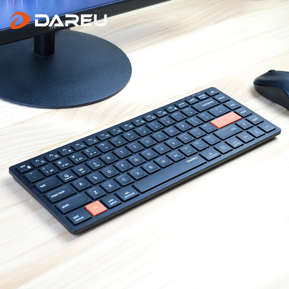 

DAREU Bluetooth 2.4G Wireless Keyboard Rechargeable 6-Key Rollover Scissor switches Full Size for PC Laptop 4-Device Free Switch