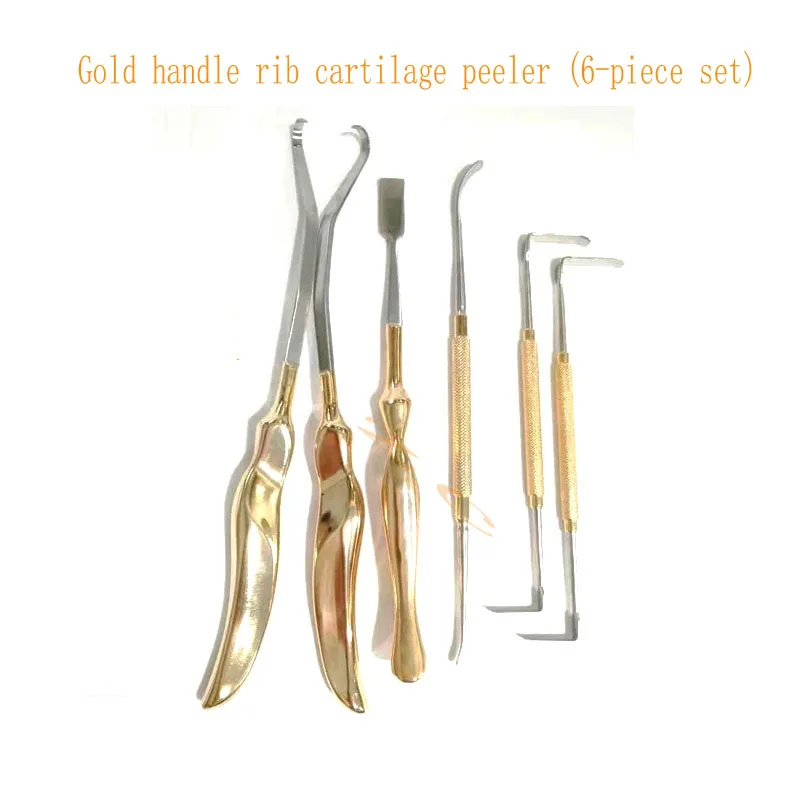 Six piece set of rib cartilage peeler for nasal plastic surgery, left and right shovel style wooden handle double head ion peeli