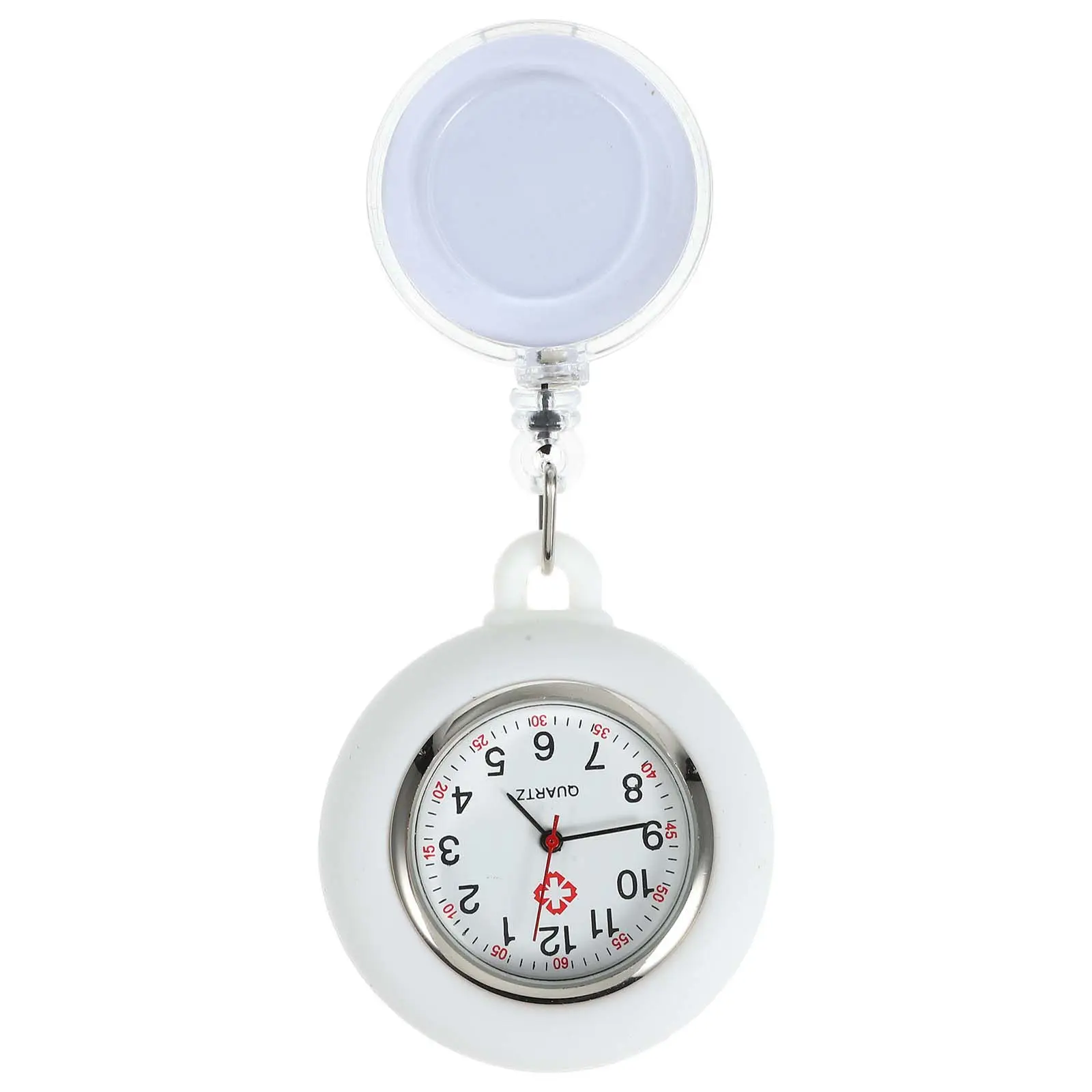 

Badge Reel Nurse Pocket Watch Clip-on Hanging Pocket Watch Smiling Face for Staff Doctor Students White