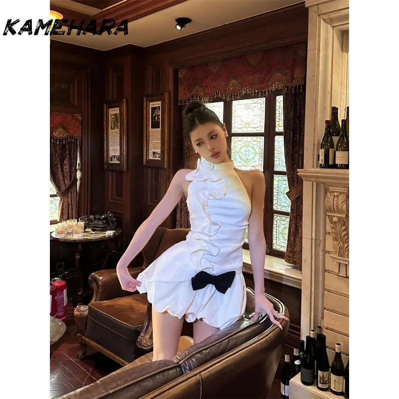 

KAMEHARA Pure Desire Wind Irregular Ruffle Edge Sleeveless Top Summer Small High Waist Flower Bud Skirt Pants 2 Piece Set Платье