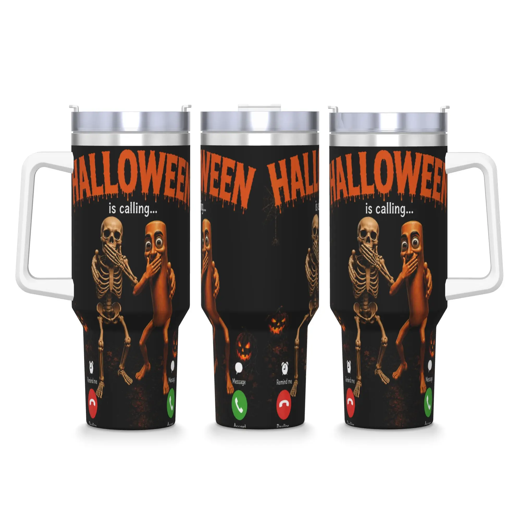 Stainless Steel Tumbler Tung Tung Sahur Skeleton Halloween is Calling Viral Dance Car Mugs Travel Cold and Hot Water Bottle