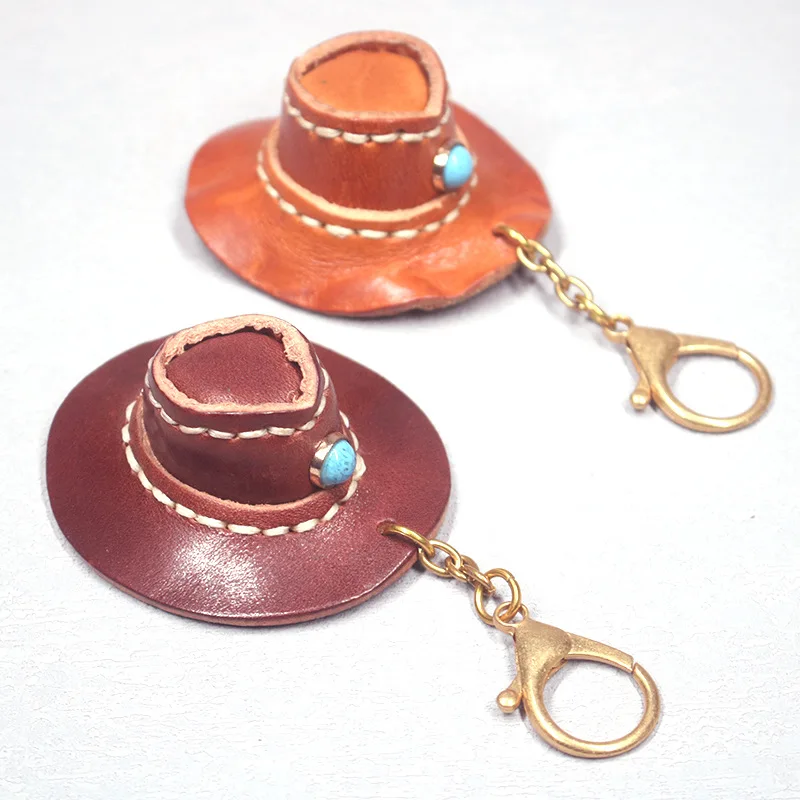 

Original Retro Handmade Tanned Cowhide Leather Denim Hat Keychain, Bag Pendant, Creativitive Bag Charm, Bag Accessories