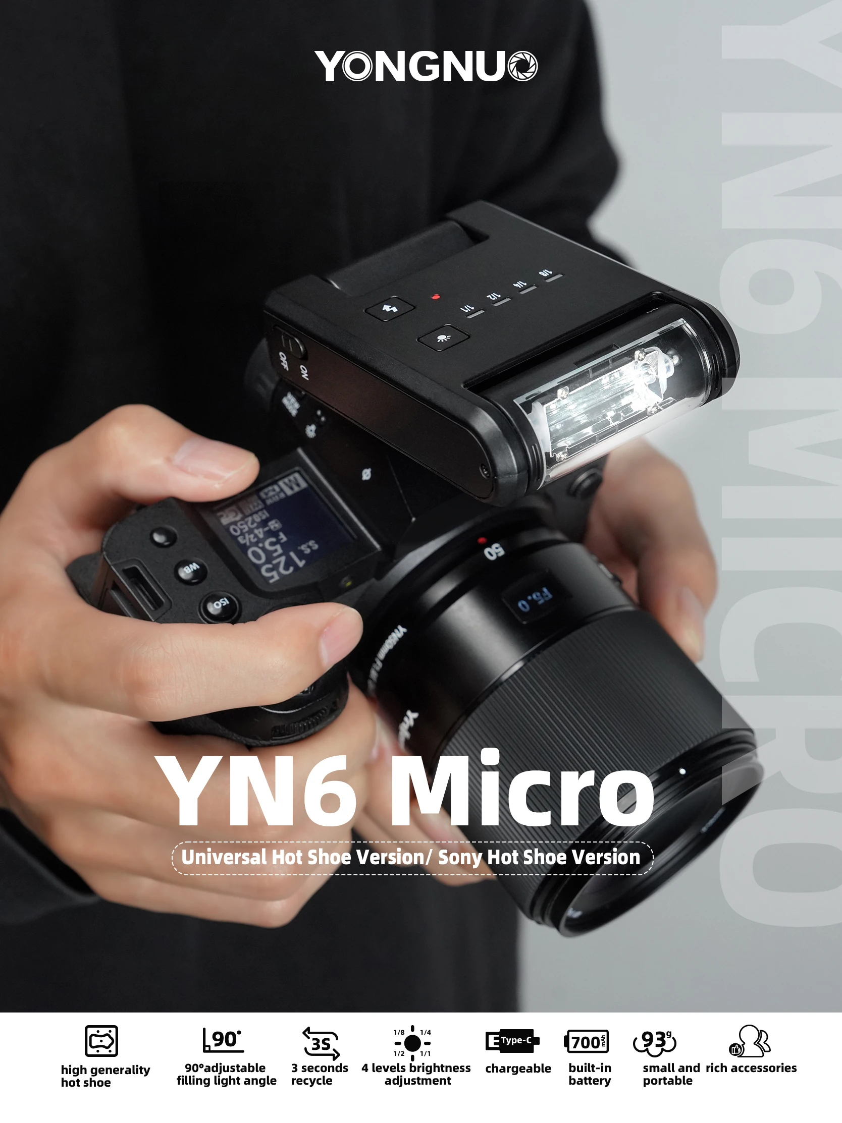 YONGNUO YN6 Mini cámara Flash Speedlite incorporado soporte de zapata para Sony Canon Nikon Panasonic Olympus DSLR Flashes de cá