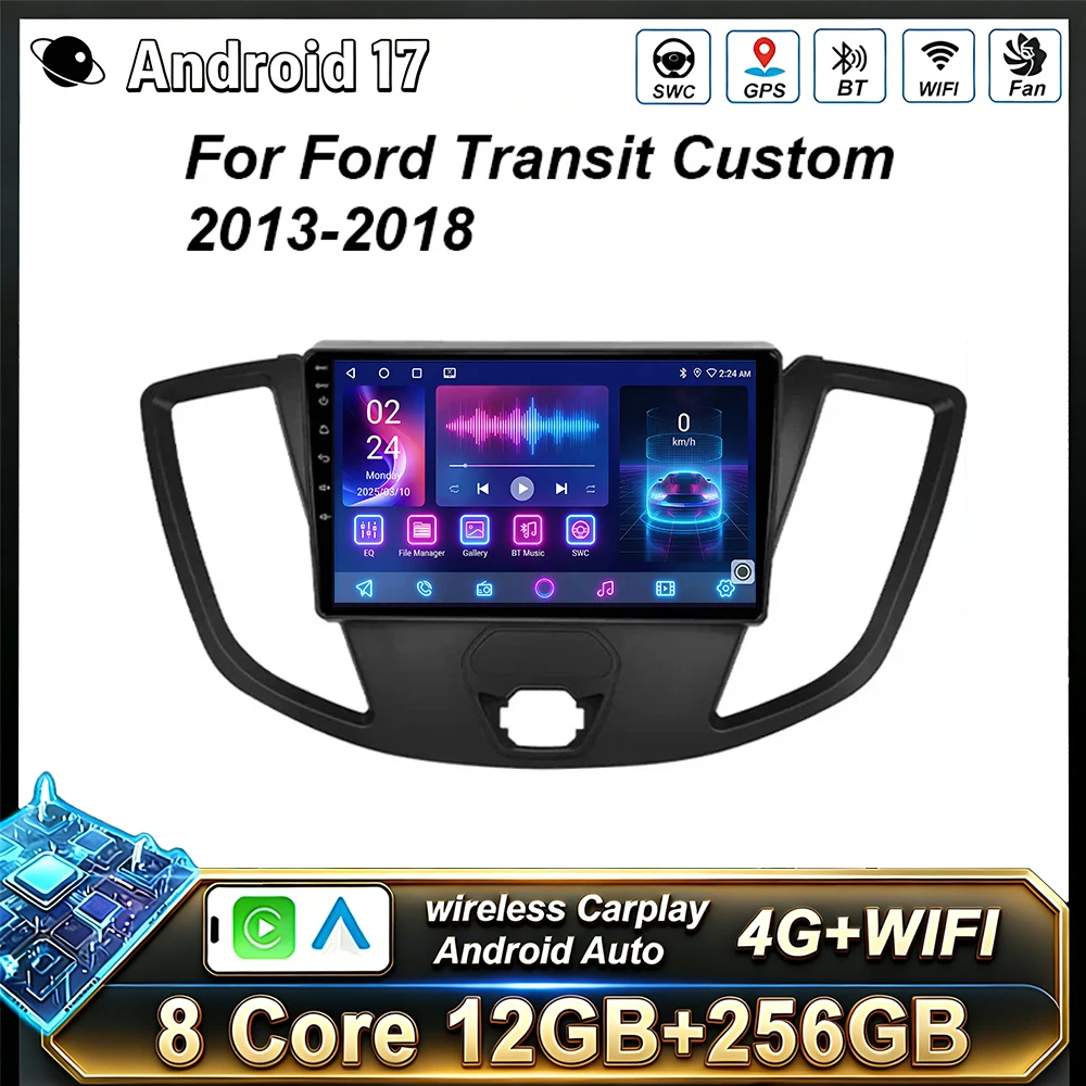 Radio para Auto Android 17 para Ford Transit 2013-2018, Reproductor Multimedia con Pantalla Táctil, Carplay, WIFI, 4G, Autoradio, Unidad Principal Estéreo 2DIN