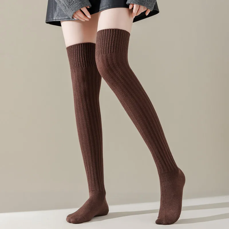 Women's Persian velvet thick-strip knee-length vertical-strip high socks for autumn and winter, double-needle knitted, long