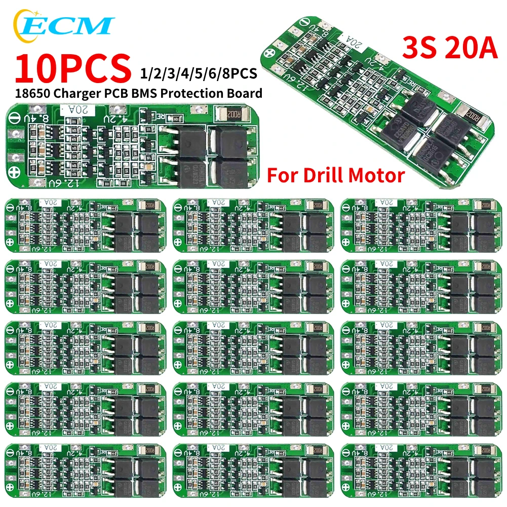1-10pcs 3S 20A Li-ion Lithium Battery 18650 Charger PCB BMS Protection Board 12.6V 59x20x3.4mm Li-ion Battery for Drill Motor image 6
