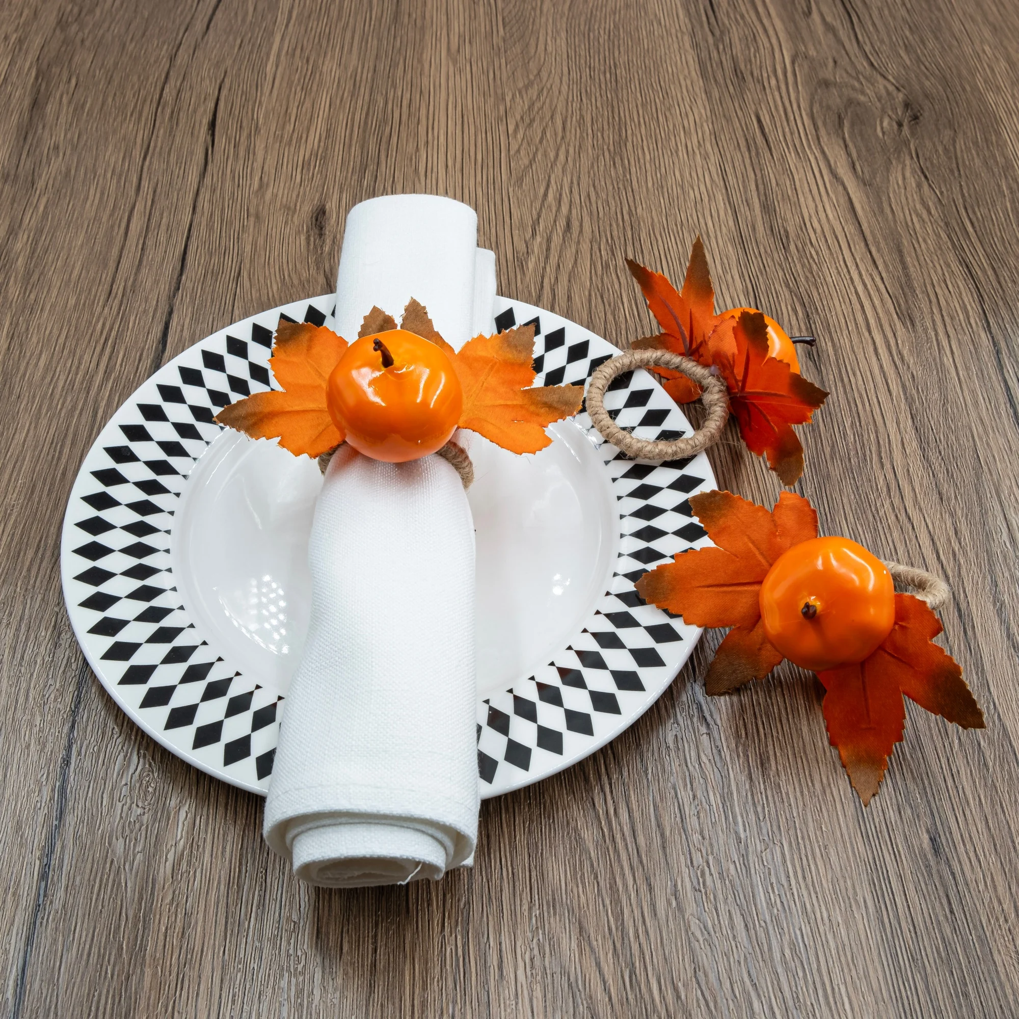 12pcs Handmade Pumpkin Napkin Rings - Autumn Thanksgiving Halloween Party Decorations, Vibrant Orange & Red Fall Foliage Design