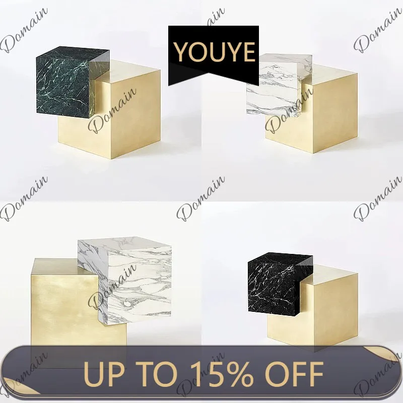 Dc Modern Luxury Marble Square Side Table Stainless Steel Inlay End Table For Living Room