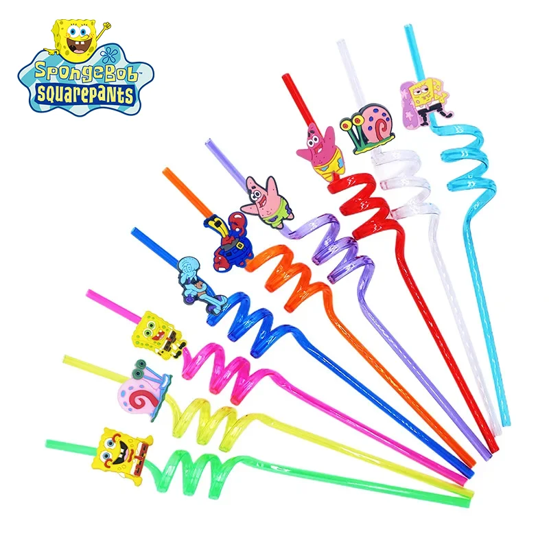 

SpongeBob SquarePants Straw Patch Cartoon Children's Decoration Cute Spiral Pipette Anime Girls Boys Straws Party Supplies Gifts