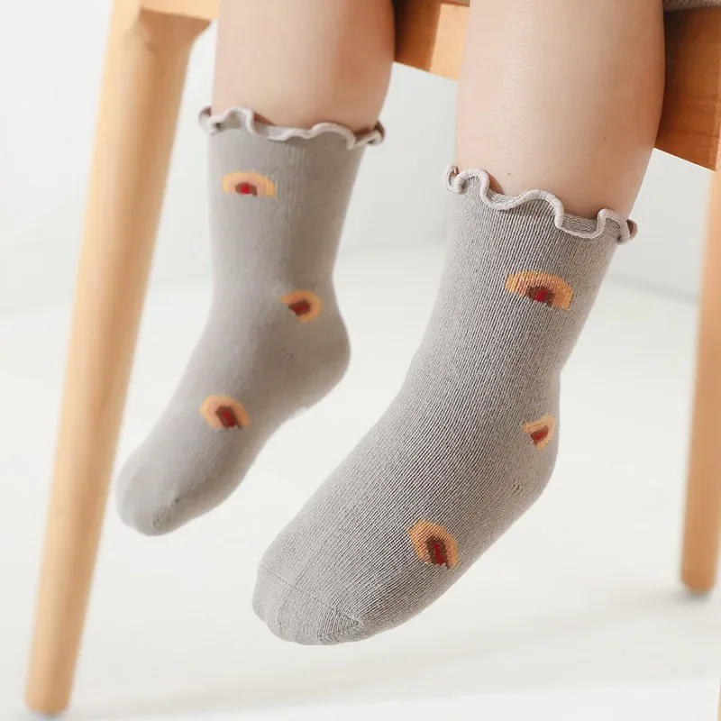 5pairs Baby Socks Spring Autumn Dotted Anti-Slip Socks With Mushroom Ears