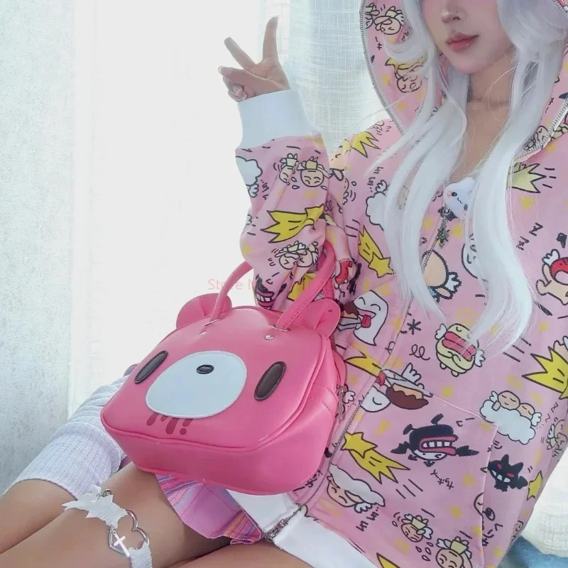 Kawaii Gloomying Bear Bag Y2K Portable Makeup Bag Cute Tote Handbag PU Shoulder Bag Storage Bag Cartoon Ins Girl Birthday Gift