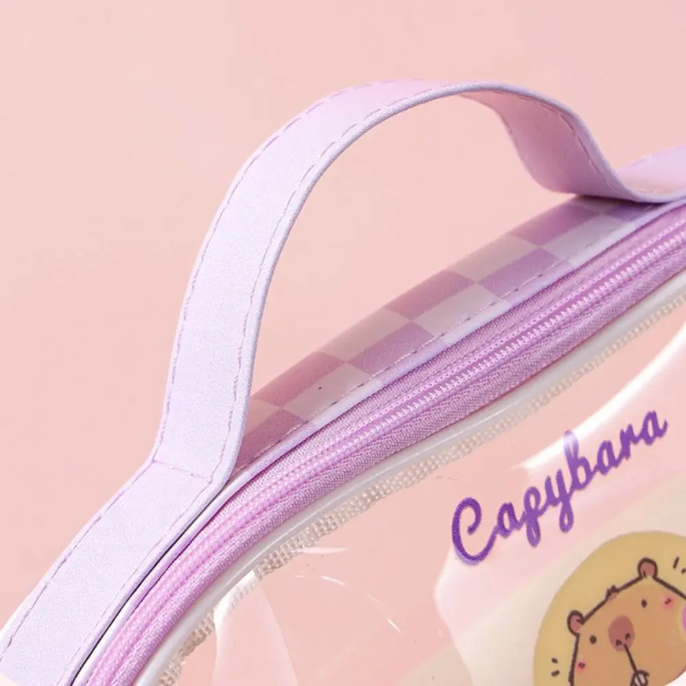 Cute Transparent Capybara Pen Bag Double-laye Student Stationery Stationery Storage Bag Large Capacity Pencil Bag