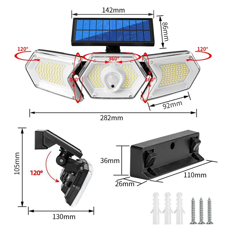 Wand leuchte im Freien LED Solar Straßen laterne wasserdicht Rir Bewegungs sensor mit 3 Beleuchtungs modi für Garten Terrasse Weg Hof