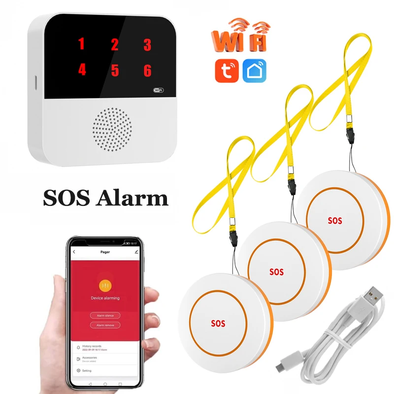 Tuya WIFI SOS Button Wireless Caregiver Pager SOS Alarm Senior Elderly Emergency Alarm For Seniors Patients Elderly At Home