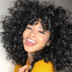 250% Bouncy Curly Bob Human Hair Wigs Loose Bouncy Rose Curly Wigs With Bangs Brazilian Remy Hair Machine Made Wig for Women