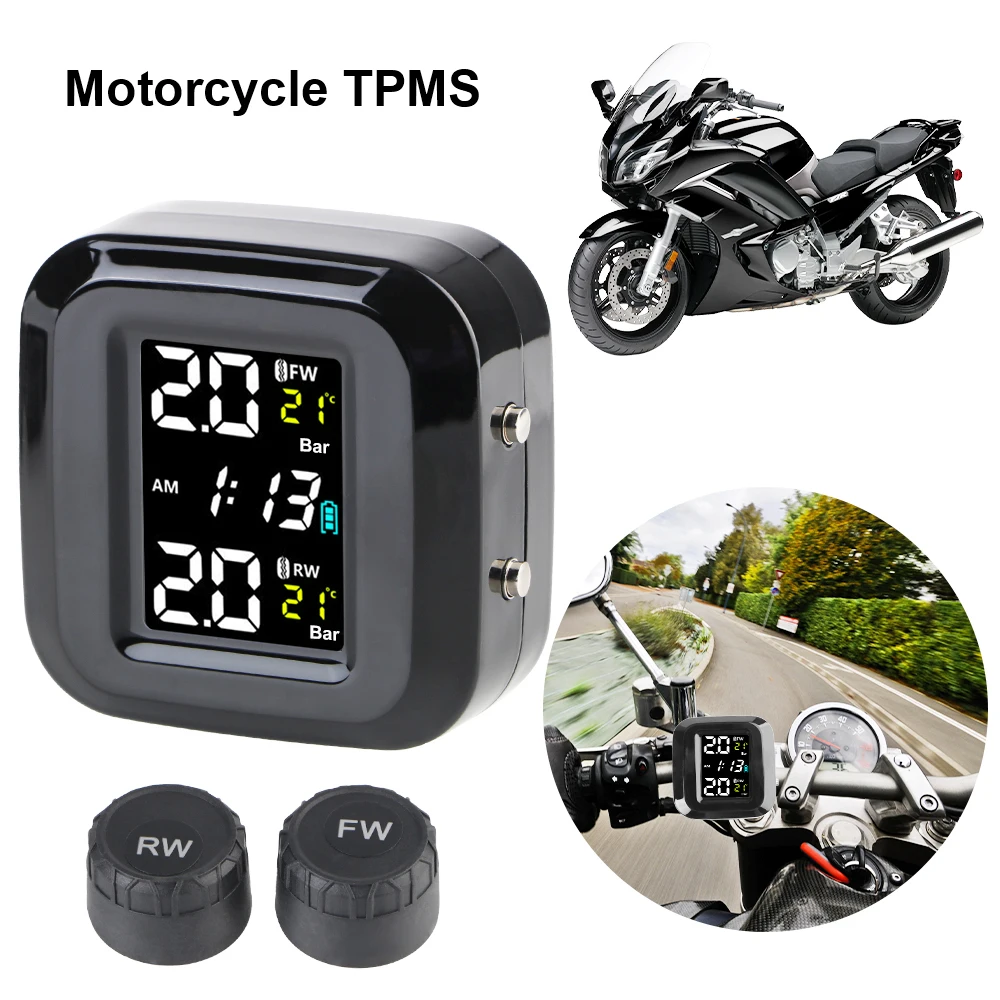 Système de surveillance de la pression des pneus sans fil haute précision avec capteurs externes TPMS à chargement USB pour moto et alarme de sécurité automobile