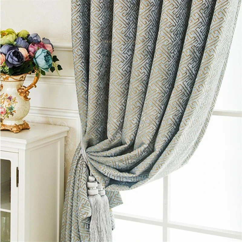 New Thicken Chenille Blackout Curtain For Living Room Bedroom Luxury Jacquard Striped Velvet Green Heat Insulation Window Drapes