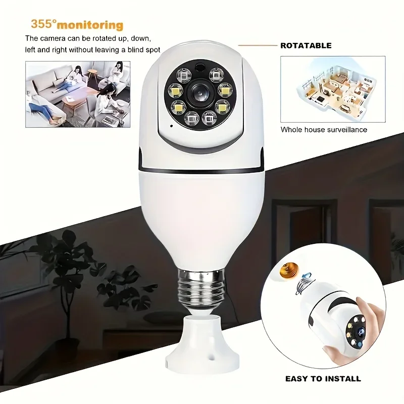 2.4GHz WiFi HD Smart Bulb Camera Automatic Motion Tracking Night Vision Two-Way Audio Wide Angle Lens Real-Time Video Streaming