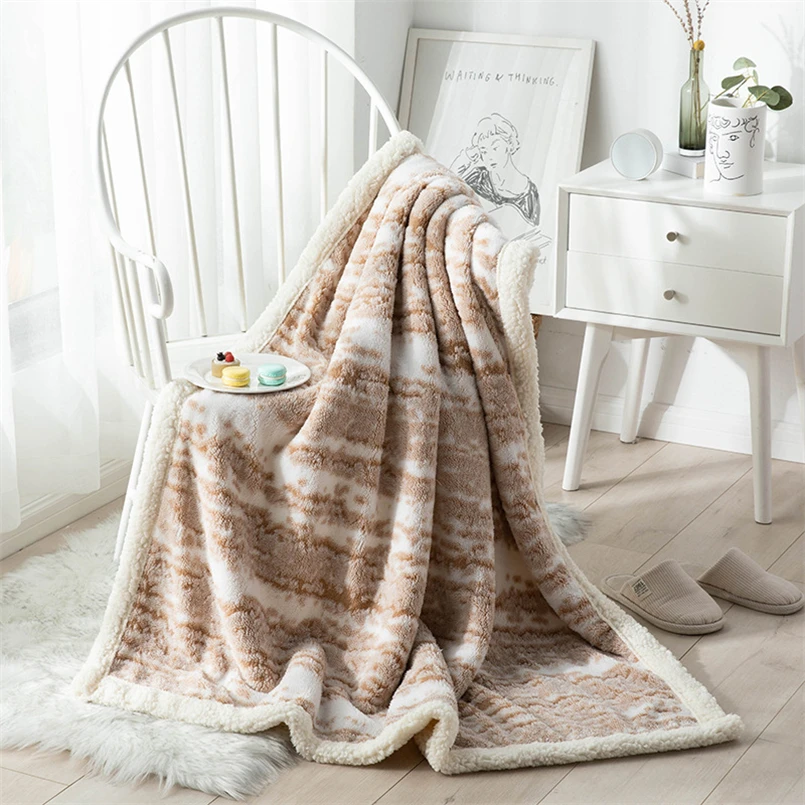 Modern Simple Jacquard Blanket Double-layer Thickened Lambswool quicksand Blanket Soft Comfortable Sofa Blanket