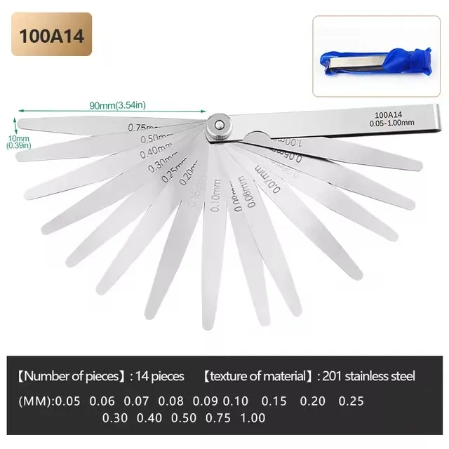 1Pcs10-32 Blades Voelermaat Metrische Gap Filler Gauge 0.01-1mm Rvs Hoge Precisie Diktemeter meetinstrument