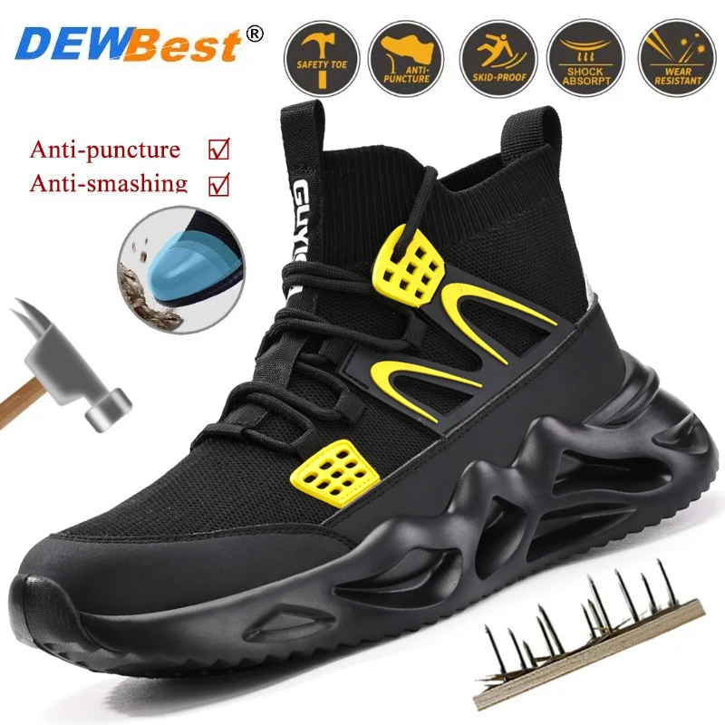 

Mens Flying Weave Lightweight Anti-smash Work Shoes Protective Safety Anti Puncture Steel Toe Wear Resistant Work Shoes