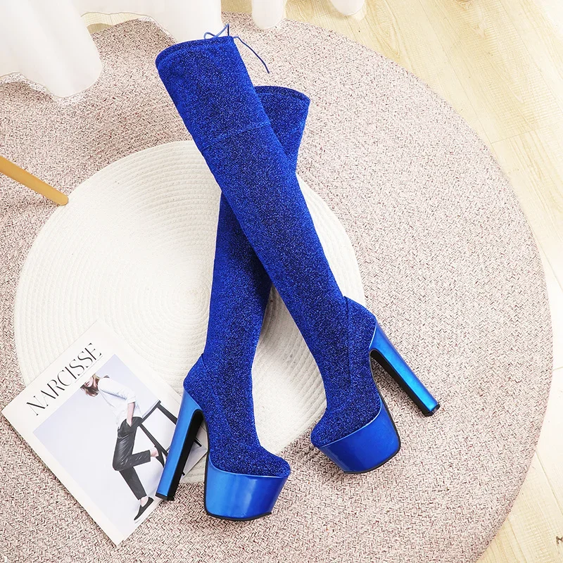 YMECHIC 2025 Sexy Stovepipe Over Knee Thigh High Boots Womens 17cm High Heel Fetish Botas Nightclub Dancer Stain Platform Shoes