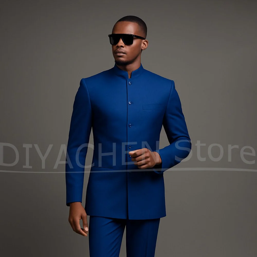

Chic Men Suits 2 Piece Single Breasted Stand Collar Outfits Smart Casual Fashion Formal Party Wedding Male Suit (Blazer+Pants)