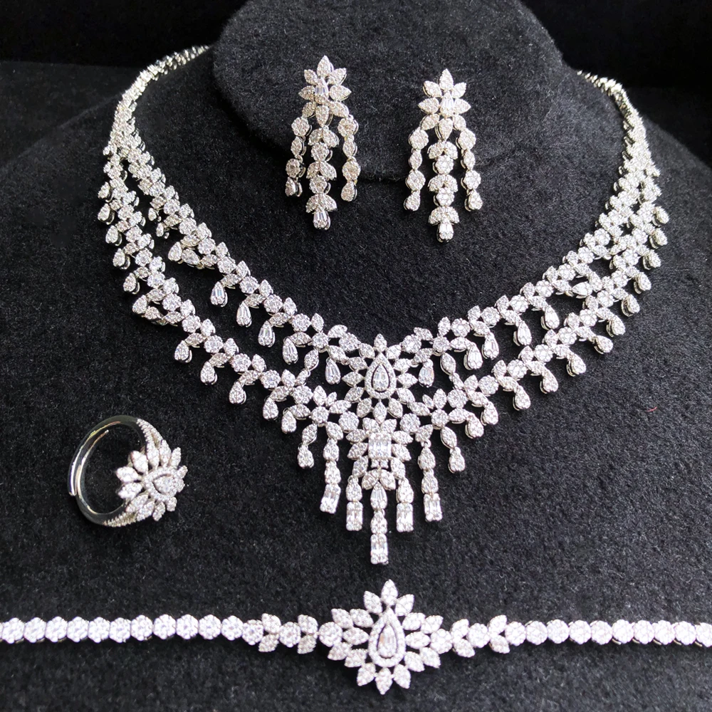 GODKI Luxury 4PCS Saudi Arabia Jewelry Sets For Women Wedding Cubic Zirconia Chokers Dubai Bridal Jewelry Set 2020