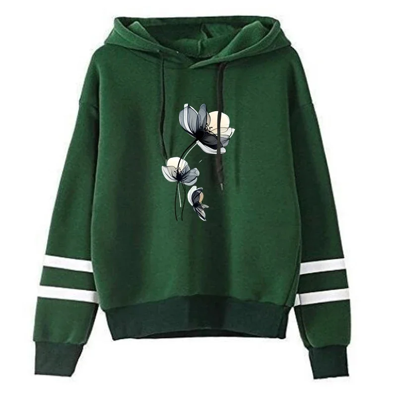 Womens Sweatshirts Ink Painting Printing Stripe Hoodie Jogging Sports Tops Clothing Casual Versatile Daily Woman Pullover Street