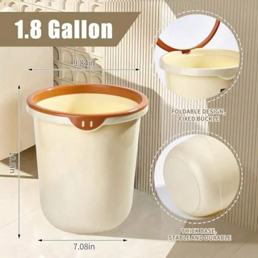 

Round Compact Trash Can For Bathroom Kitchen Office Home Use 1.8 Gallon