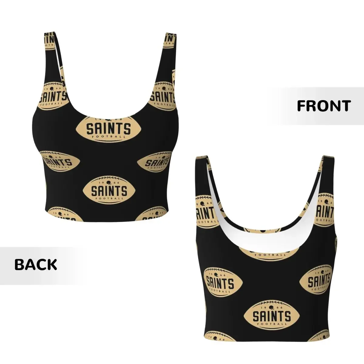 Custom Football Shape New Orleans Saints Women Sports Vest Bras Gym Workout High Impact Yoga Crop Tank Tops