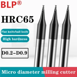 HRC65 2Flute Tungsten Steel Carbide Micro Diameter Nano Coating Flat Bottom/Ball Endmill Cutter CNC Mechanical Milling Tools