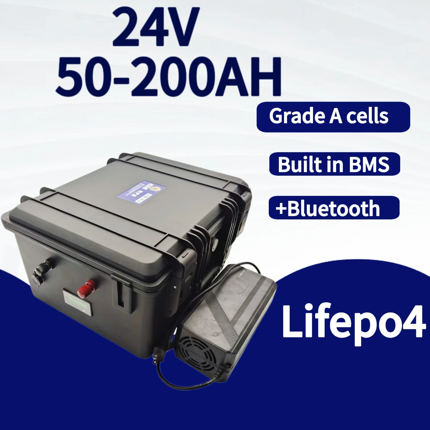 High Capacity LiFePO4 Battery for 2KW Trolling MotorSolar Panel 24V Various Sizes 50Ah-200Ah Outdoor Camping Lithium-ion Battery
