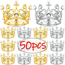 Mini Pearl Crown Cake Decoration Cupcake Topper Kids Hair Ornaments DIY Cake Baking Decoration For Wedding Birthday Party Decor