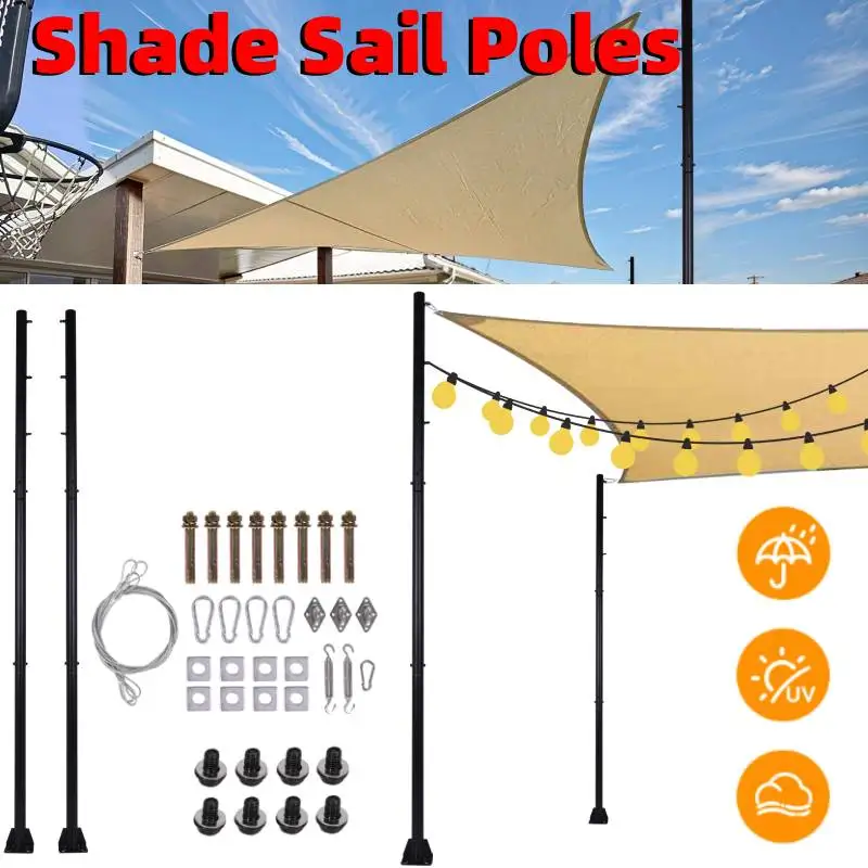 2 Pack Shade Sail Poles 10FT Heavy Duty Sun Shade Poles Sun Shade Sail Poles for Outdoor Shade in Ground and Backyards Patio