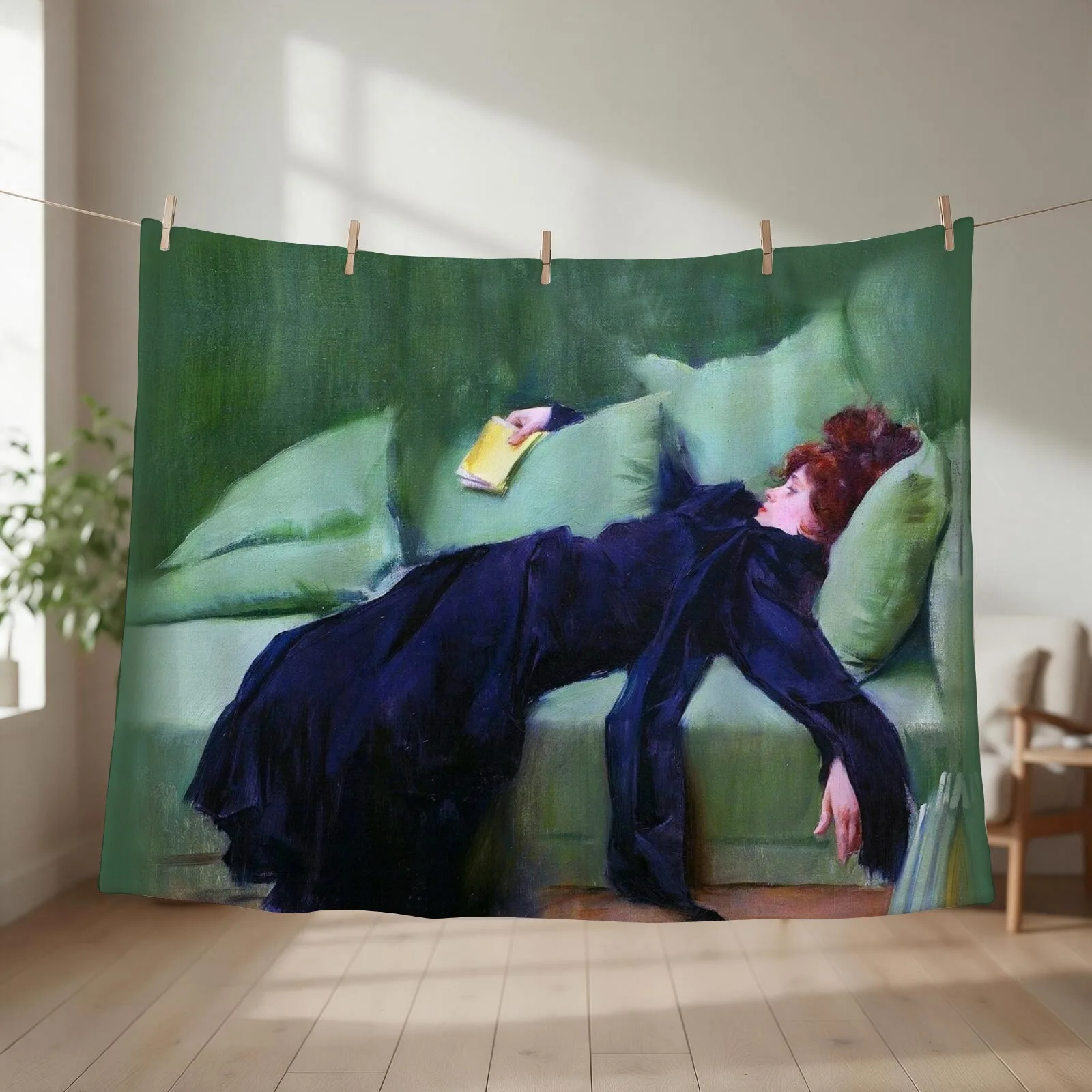 Ramon Casas i Carbó - Decadent young woman After the dance Throw Blanket couch cozy soft plush fuzzy picnic outdoor blanket