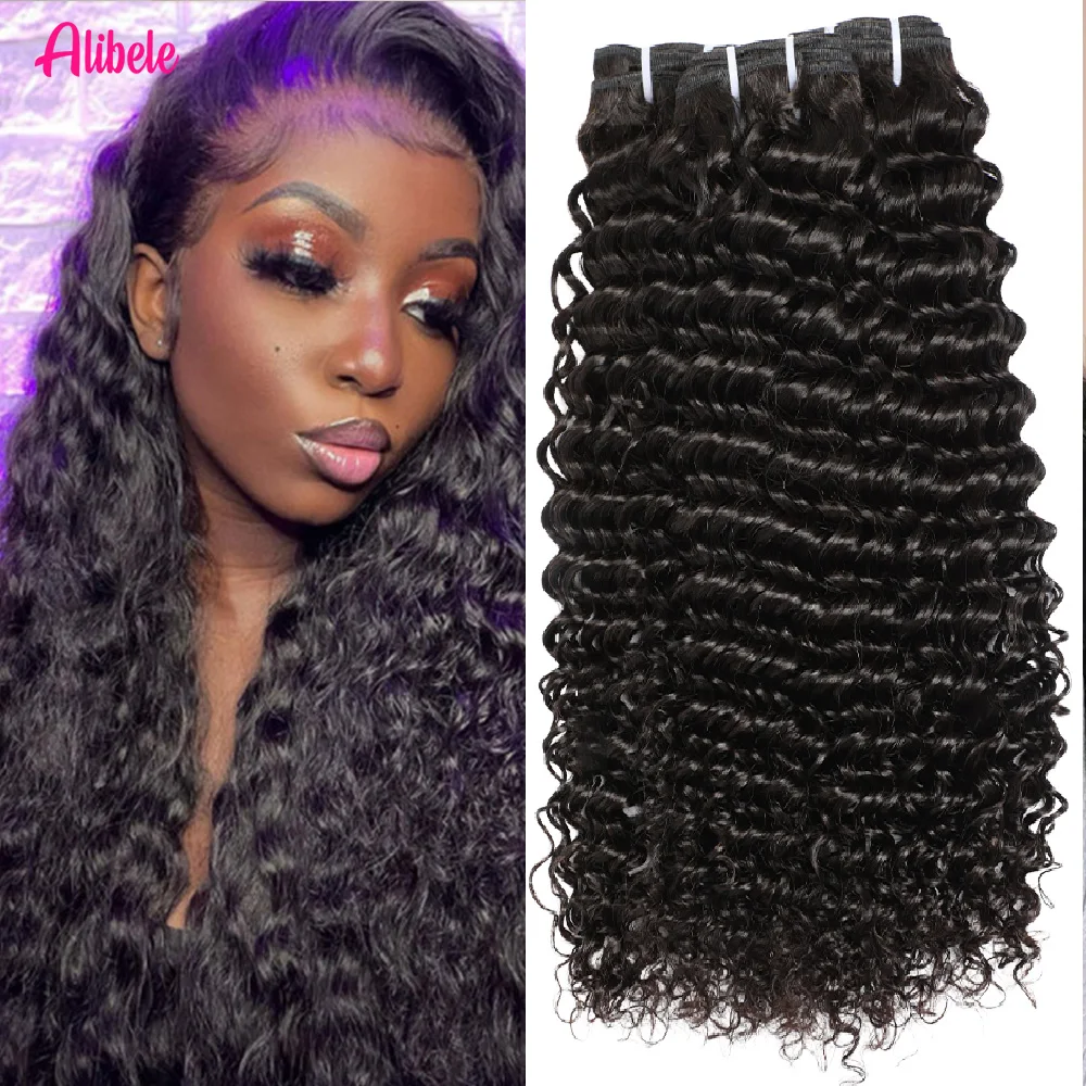 

Alibele Натуральный Черный 1/3/4 Шт. Глубокие Волны Пучки Человеческих Волос Двойной Пучок Утка Вьющиеся 15А Натуральные Волосы Для Женщин