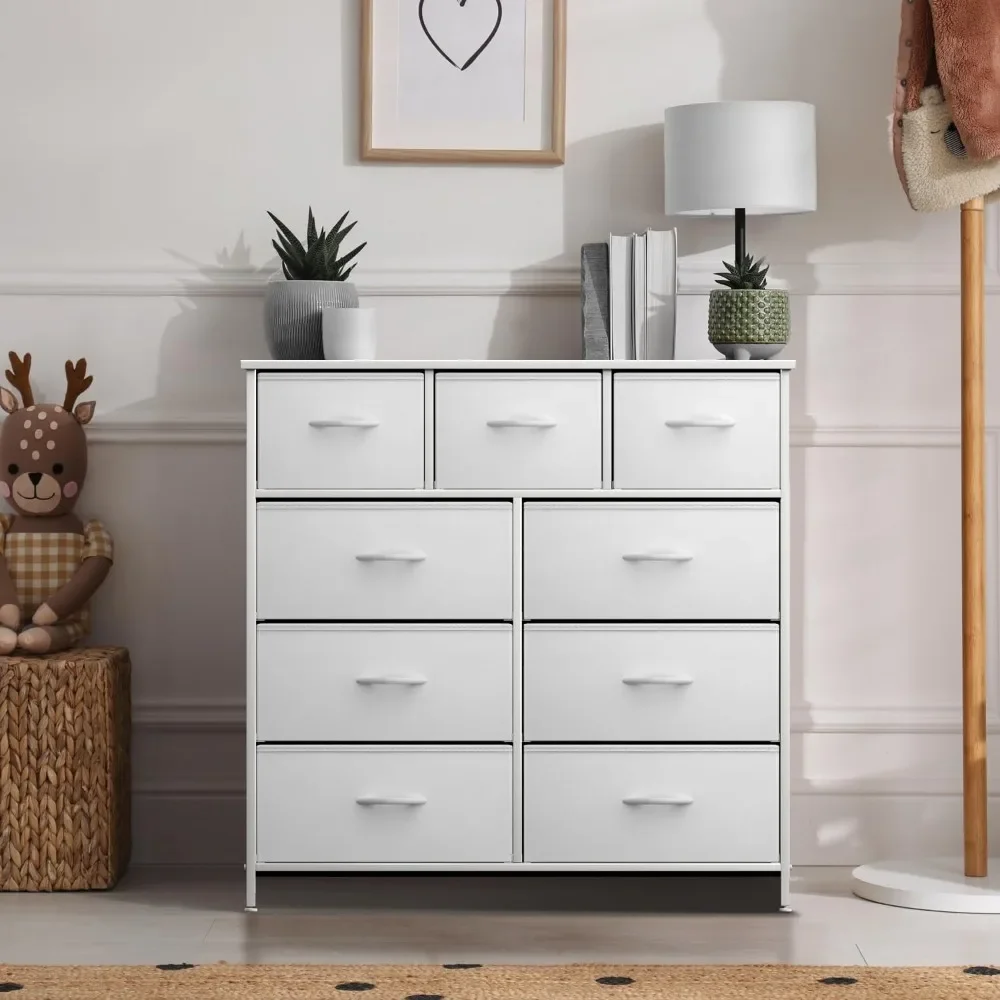 

White Dresser with 9 Drawers - Furniture Storage Chest Tower Unit for Bedroom, Hallway, Closet, Office Organization