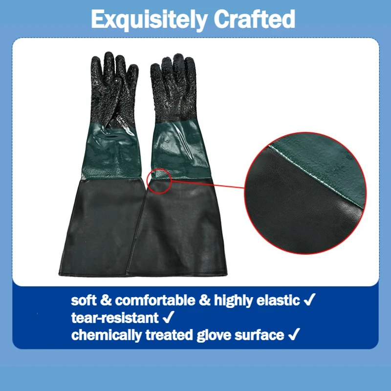 Rubber Sandblaster Gloves for Abrasive Blasting 60cm Length Be Used on Sandblast Cabinet Sand Blasting Gloves with Particle