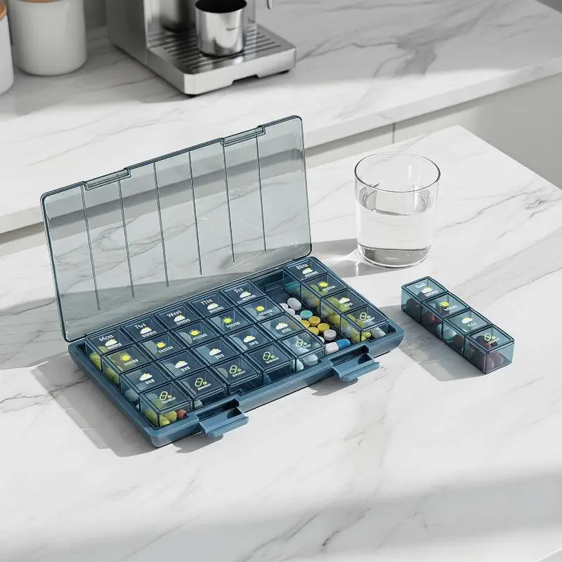 7 Day Pill Organizer Food Grade Leakproof 28 Grids 4 Times Daily Pill Dispenser for Patients Elderly Home Use