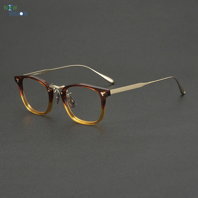 

Japan New Brown Glasses Men Retro Large Frame Acetate Pure Titanium Women Oval Eyeglass Frame Support Prescription Myopia Lenses