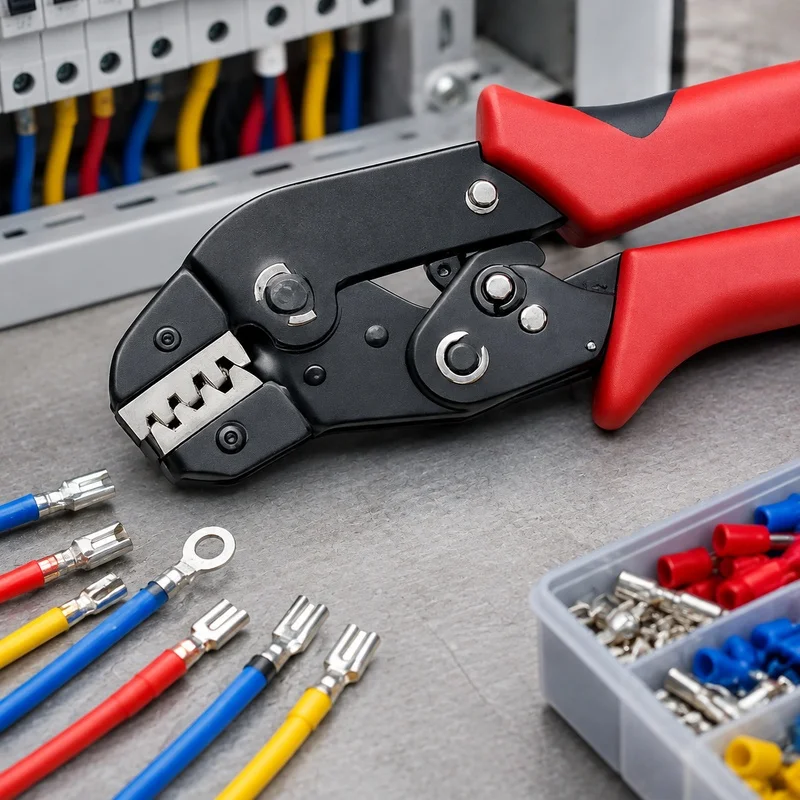 Versatile Ratchet Crimping Tool Set for Open Barrel Connectors, SATA Pins, and Electronic Terminals