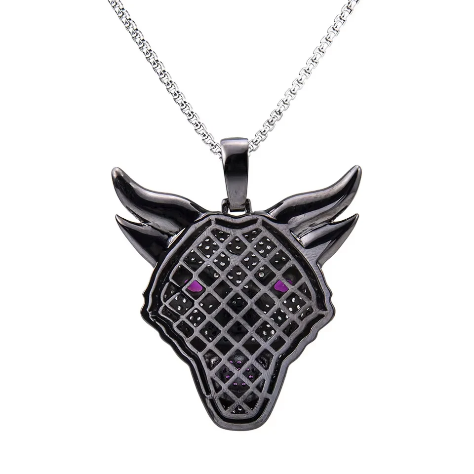 VANAXIN Wolf Head Pendant Necklace Men's Women's Iced Out Red Eyes Zircon Animal  Hip Hop Rock Jewelry Party Accessories