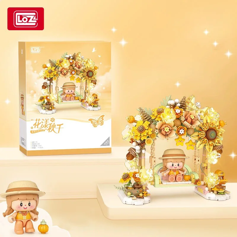 

Lizhi LOZ мини-игрушка для сборки мелких частиц, образовательное однолистное знание, осеннее качели, подарок для девочек