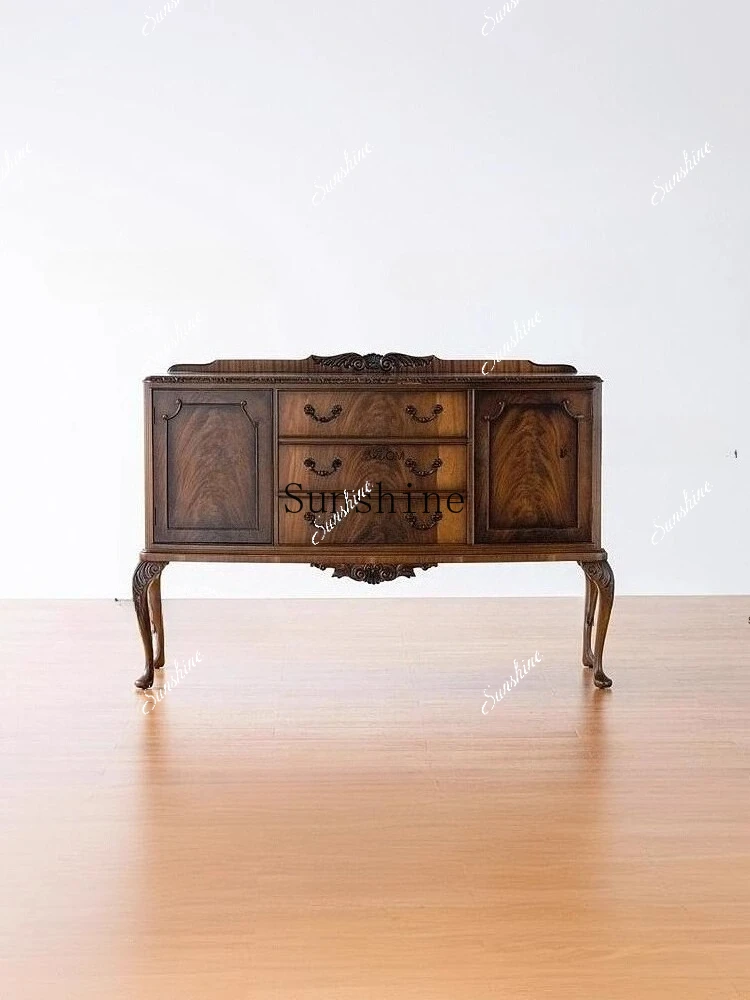 

Medieval solid wood dining side cabinet antique carved French storage porch photo studio display FT