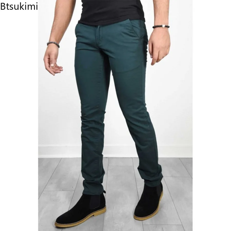 2025 New Men Fashion Solid Simple Pant Elegant Slim Fit Social Trousers Sweatpants Daily Business Office Party Dress Pencil Pant